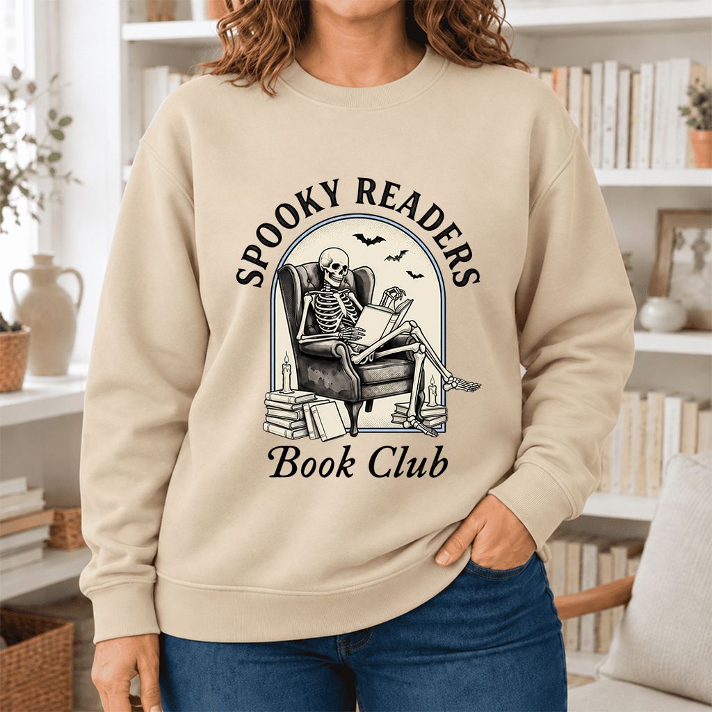 Spooky Readers Book Club Softstyle Sweatshirt | Halloween Book Lover Gift Sand