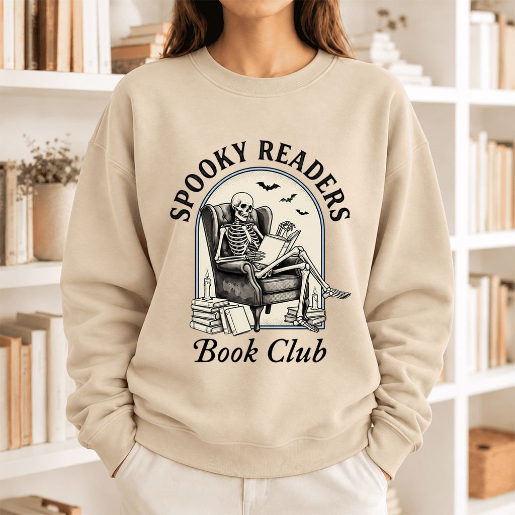 Spooky Readers Book Club Softstyle Sweatshirt | Halloween Book Lover Gift Sand