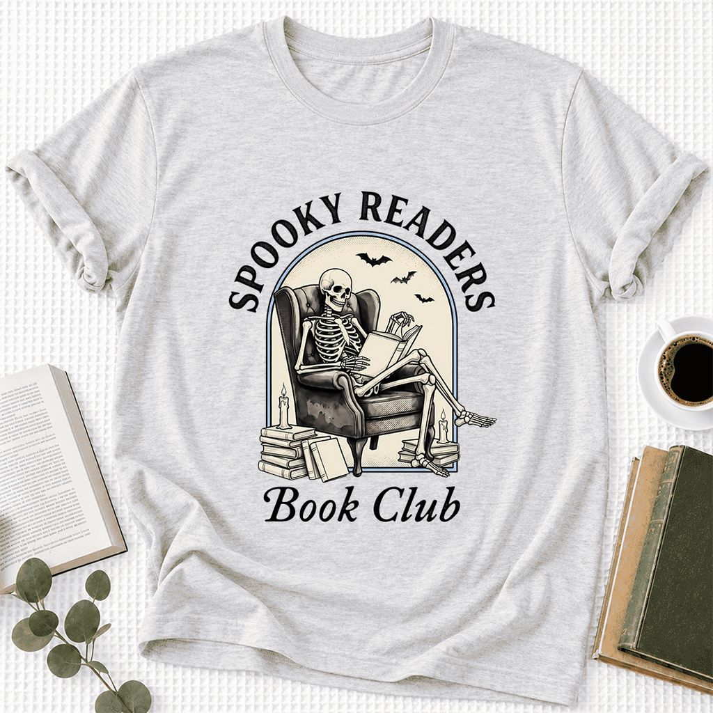 Spooky Readers Book Club Ultra-Soft Cotton T-Shirt | Halloween Book Lover Gift Ash
