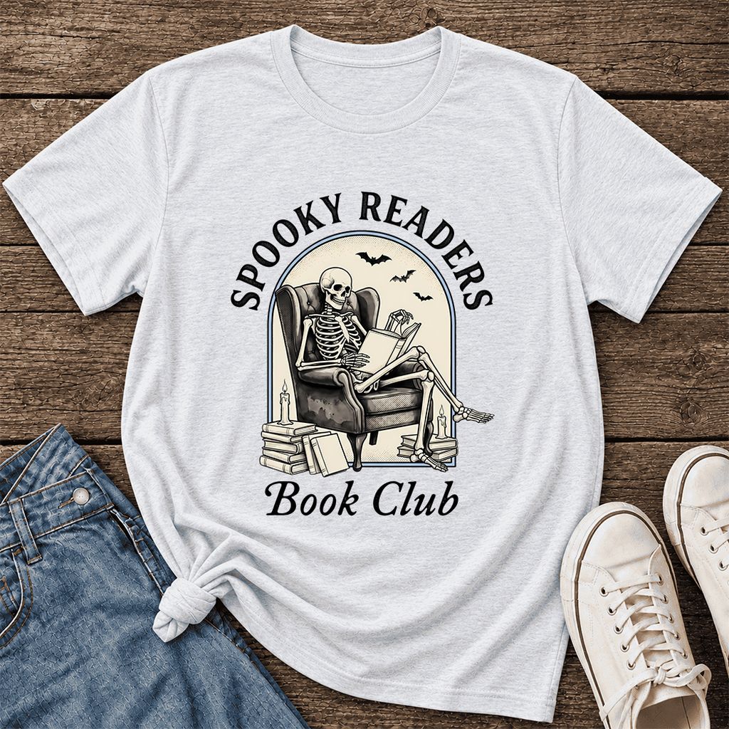 Spooky Readers Book Club Ultra-Soft Cotton T-Shirt | Halloween Book Lover Gift Ash