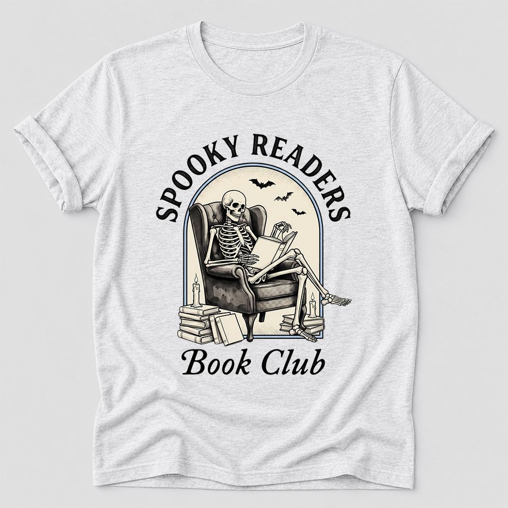 Spooky Readers Book Club Ultra-Soft Cotton T-Shirt | Halloween Book Lover Gift Ash