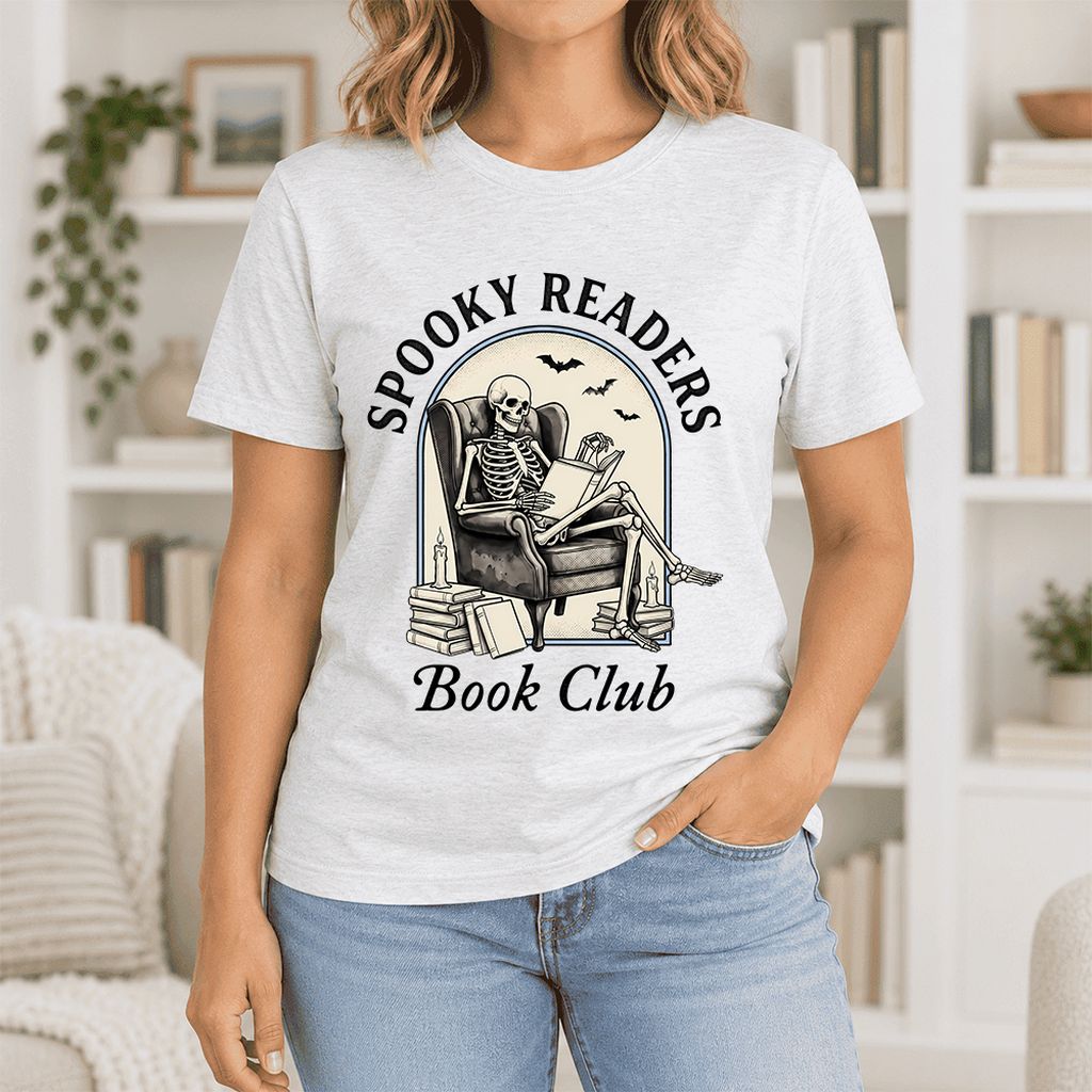 Spooky Readers Book Club Ultra-Soft Cotton T-Shirt | Halloween Book Lover Gift Ash