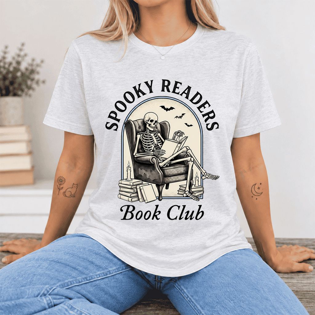 Spooky Readers Book Club Ultra-Soft Cotton T-Shirt | Halloween Book Lover Gift Ash