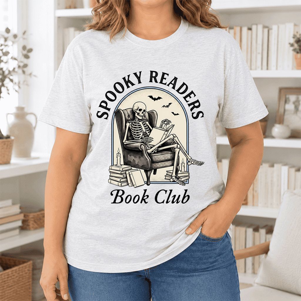 Spooky Readers Book Club Ultra-Soft Cotton T-Shirt | Halloween Book Lover Gift Ash