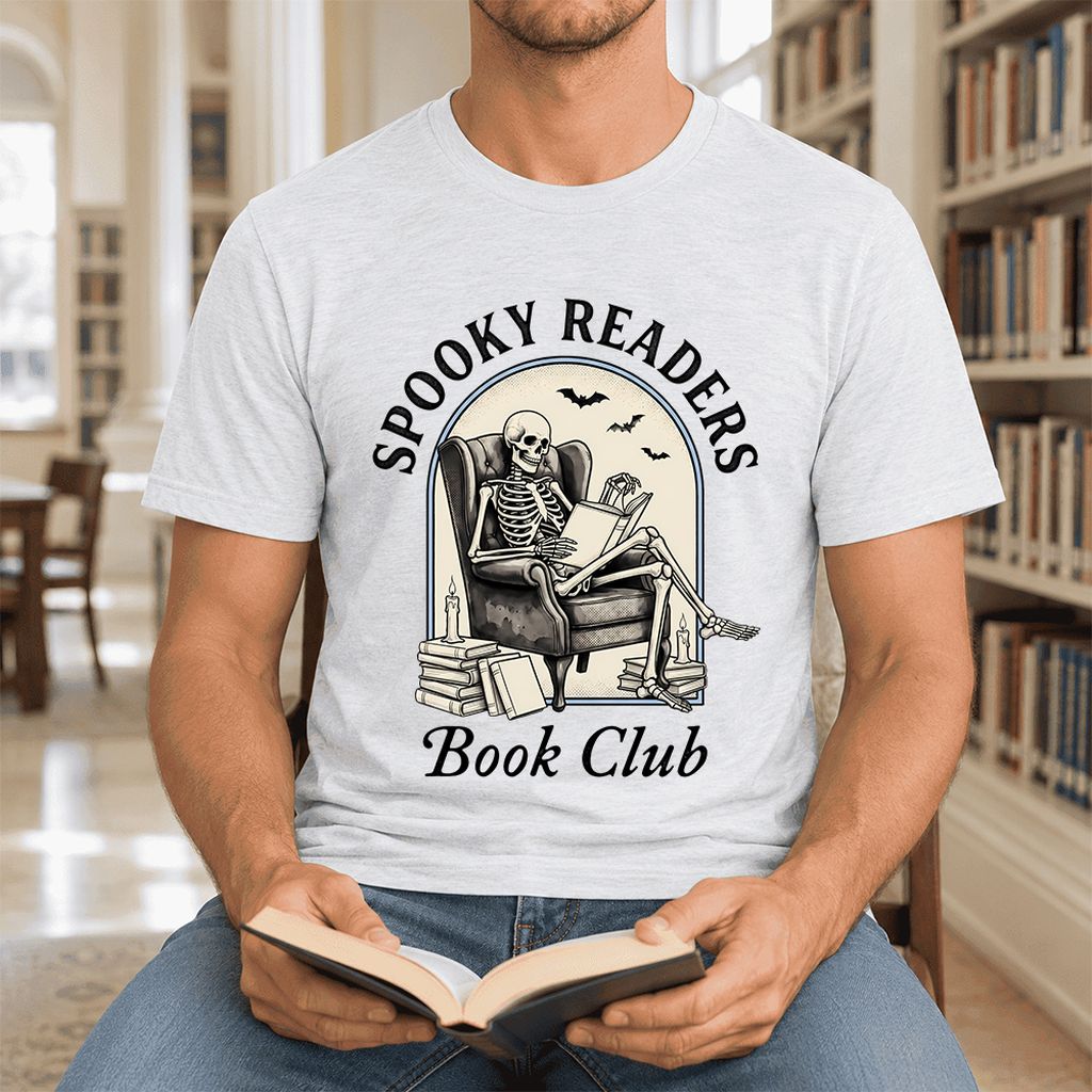 Spooky Readers Book Club Ultra-Soft Cotton T-Shirt | Halloween Book Lover Gift Ash
