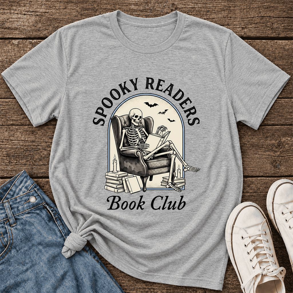 Spooky Readers Book Club Ultra-Soft Cotton T-Shirt | Halloween Book Lover Gift Athletic Heather