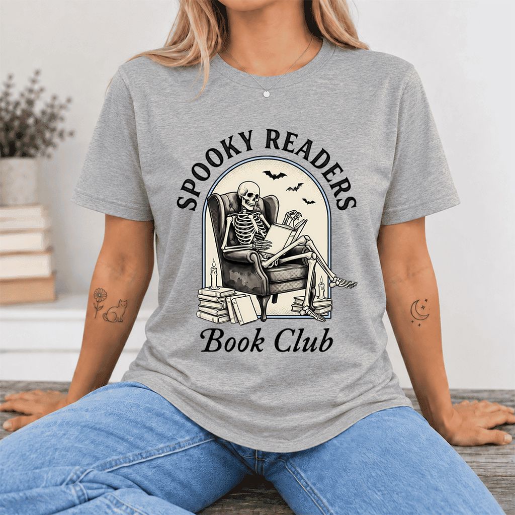 Spooky Readers Book Club Ultra-Soft Cotton T-Shirt | Halloween Book Lover Gift Athletic Heather