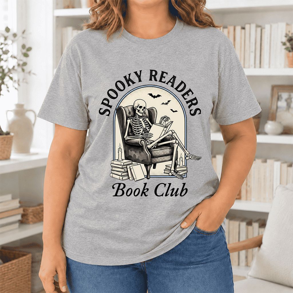 Spooky Readers Book Club Ultra-Soft Cotton T-Shirt | Halloween Book Lover Gift Athletic Heather