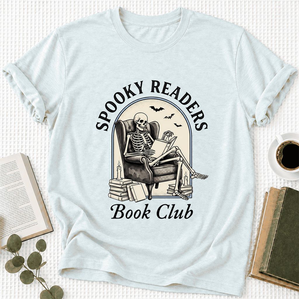 Spooky Readers Book Club Ultra-Soft Cotton T-Shirt | Halloween Book Lover Gift Heather Ice Blue