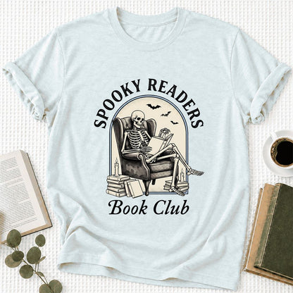 Spooky Readers Book Club Ultra-Soft Cotton T-Shirt | Halloween Book Lover Gift Heather Ice Blue