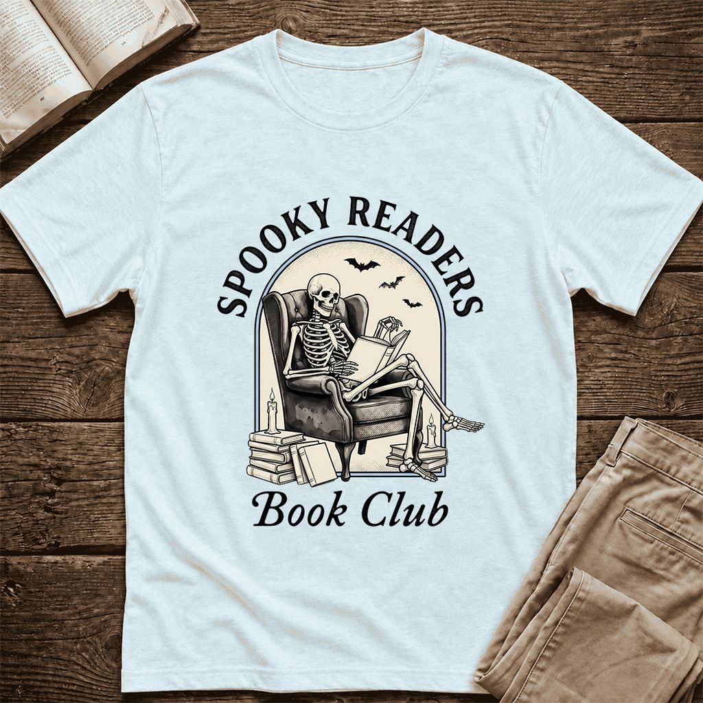 Spooky Readers Book Club Ultra-Soft Cotton T-Shirt | Halloween Book Lover Gift Heather Ice Blue