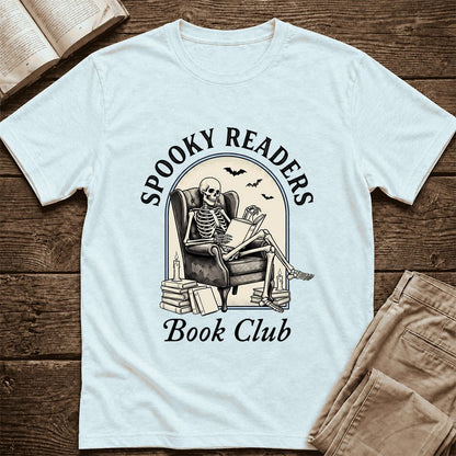 Spooky Readers Book Club Ultra-Soft Cotton T-Shirt | Halloween Book Lover Gift Heather Ice Blue