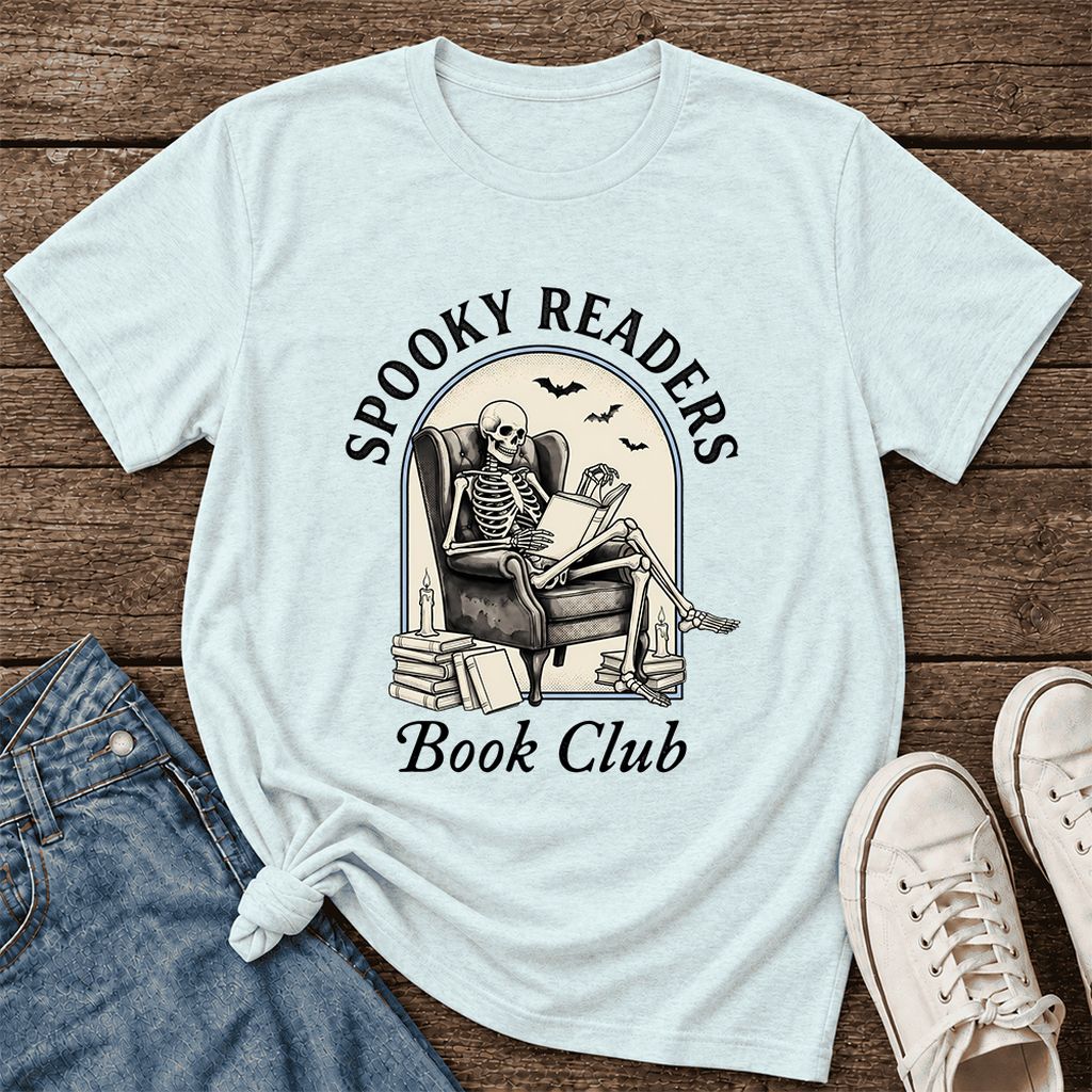 Spooky Readers Book Club Ultra-Soft Cotton T-Shirt | Halloween Book Lover Gift Heather Ice Blue