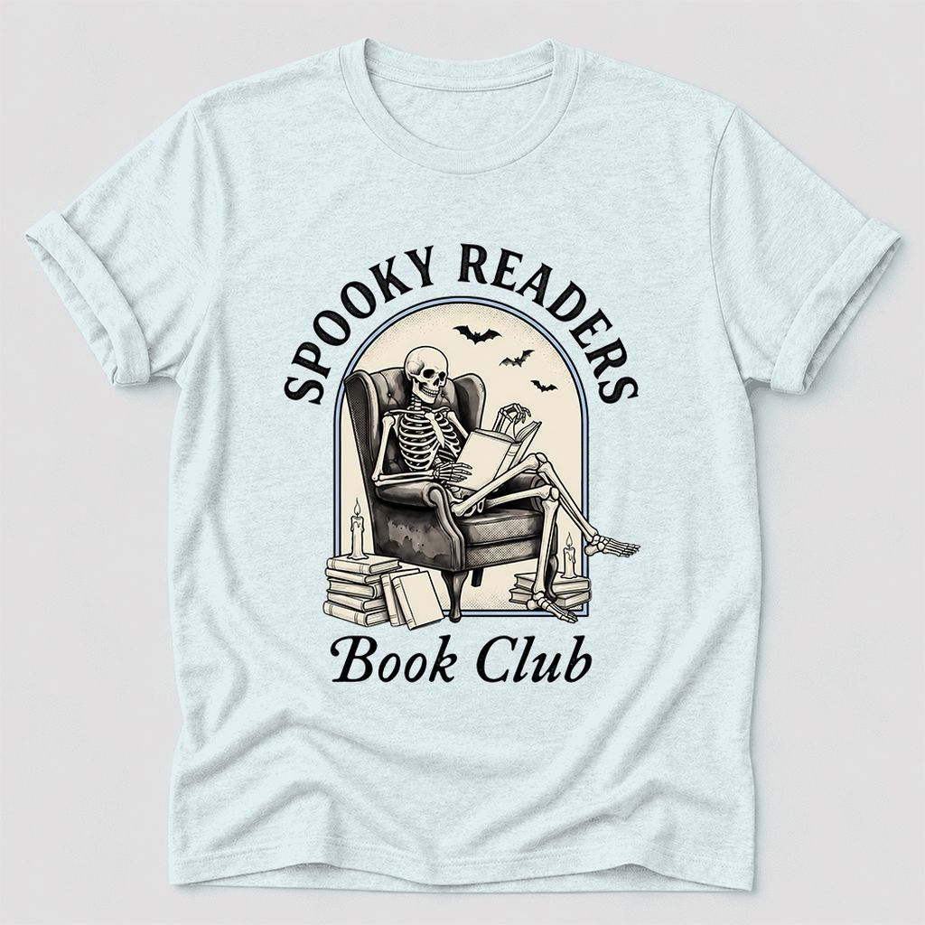 Spooky Readers Book Club Ultra-Soft Cotton T-Shirt | Halloween Book Lover Gift Heather Ice Blue