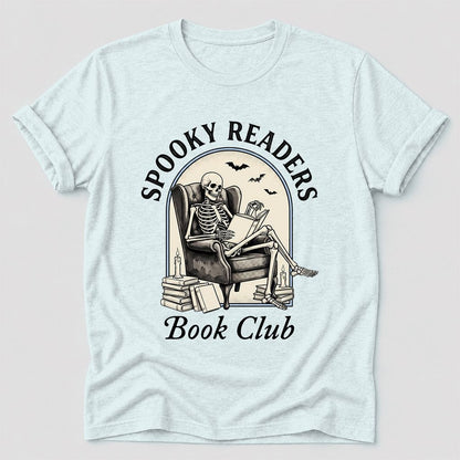 Spooky Readers Book Club Ultra-Soft Cotton T-Shirt | Halloween Book Lover Gift Heather Ice Blue