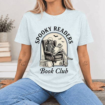 Spooky Readers Book Club Ultra-Soft Cotton T-Shirt | Halloween Book Lover Gift Heather Ice Blue