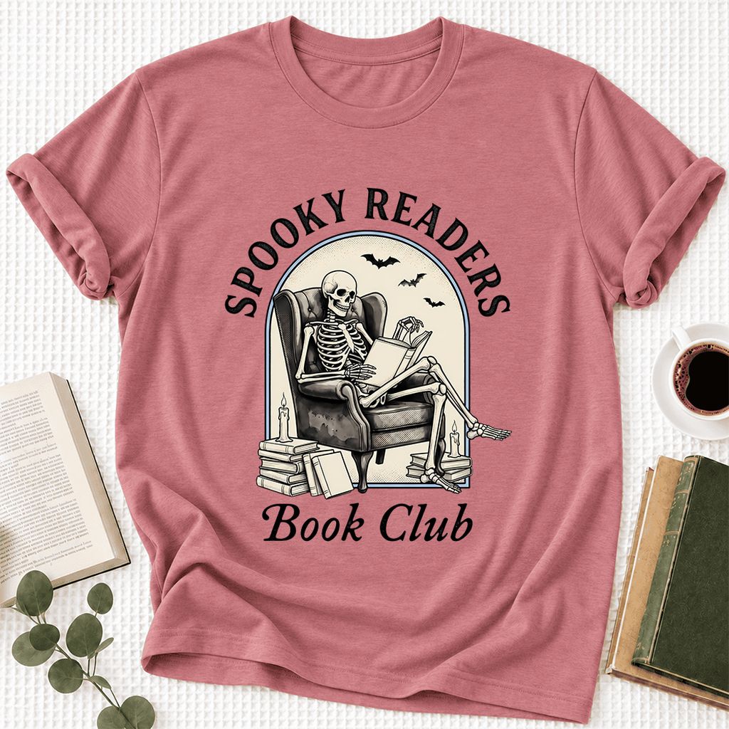 Spooky Readers Book Club Ultra-Soft Cotton T-Shirt | Halloween Book Lover Gift Mauve