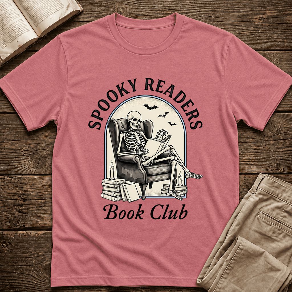 Spooky Readers Book Club Ultra-Soft Cotton T-Shirt | Halloween Book Lover Gift Mauve