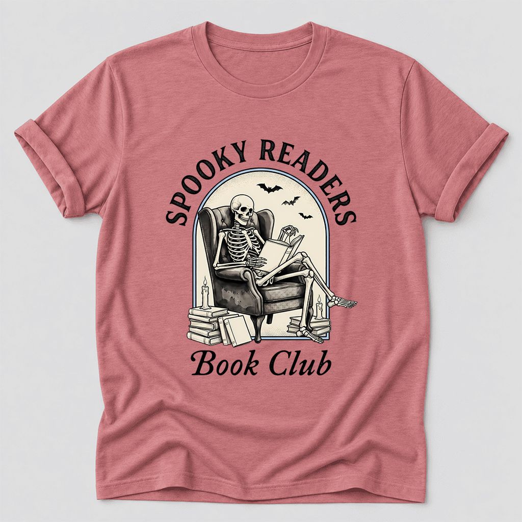 Spooky Readers Book Club Ultra-Soft Cotton T-Shirt | Halloween Book Lover Gift Mauve