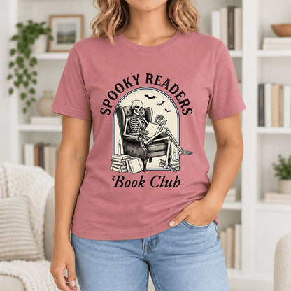 Spooky Readers Book Club Ultra-Soft Cotton T-Shirt | Halloween Book Lover Gift Mauve