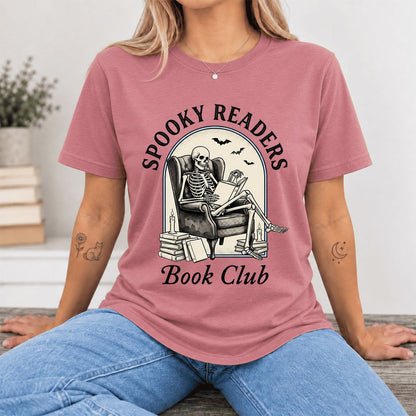 Spooky Readers Book Club Ultra-Soft Cotton T-Shirt | Halloween Book Lover Gift Mauve