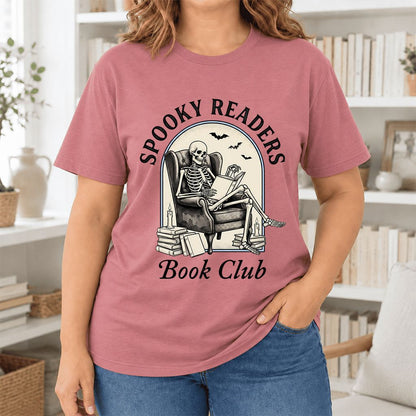 Spooky Readers Book Club Ultra-Soft Cotton T-Shirt | Halloween Book Lover Gift Mauve
