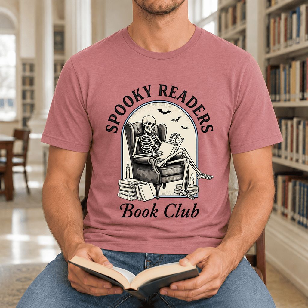 Spooky Readers Book Club Ultra-Soft Cotton T-Shirt | Halloween Book Lover Gift Mauve