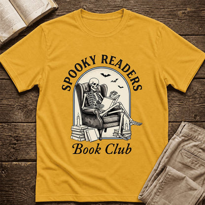 Spooky Readers Book Club Ultra-Soft Cotton T-Shirt | Halloween Book Lover Gift Mustard
