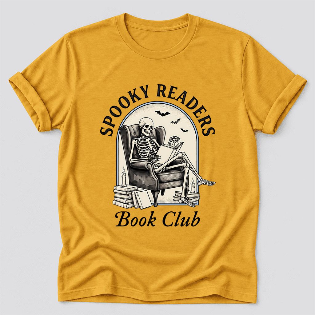 Spooky Readers Book Club Ultra-Soft Cotton T-Shirt | Halloween Book Lover Gift Mustard