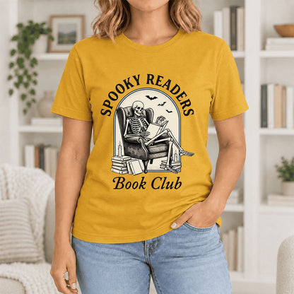 Spooky Readers Book Club Ultra-Soft Cotton T-Shirt | Halloween Book Lover Gift Mustard