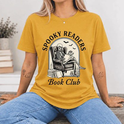 Spooky Readers Book Club Ultra-Soft Cotton T-Shirt | Halloween Book Lover Gift Mustard