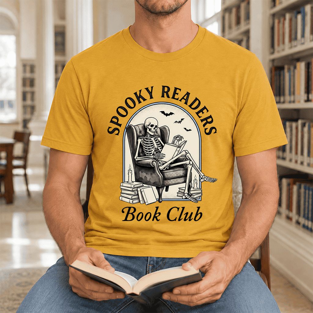 Spooky Readers Book Club Ultra-Soft Cotton T-Shirt | Halloween Book Lover Gift Mustard