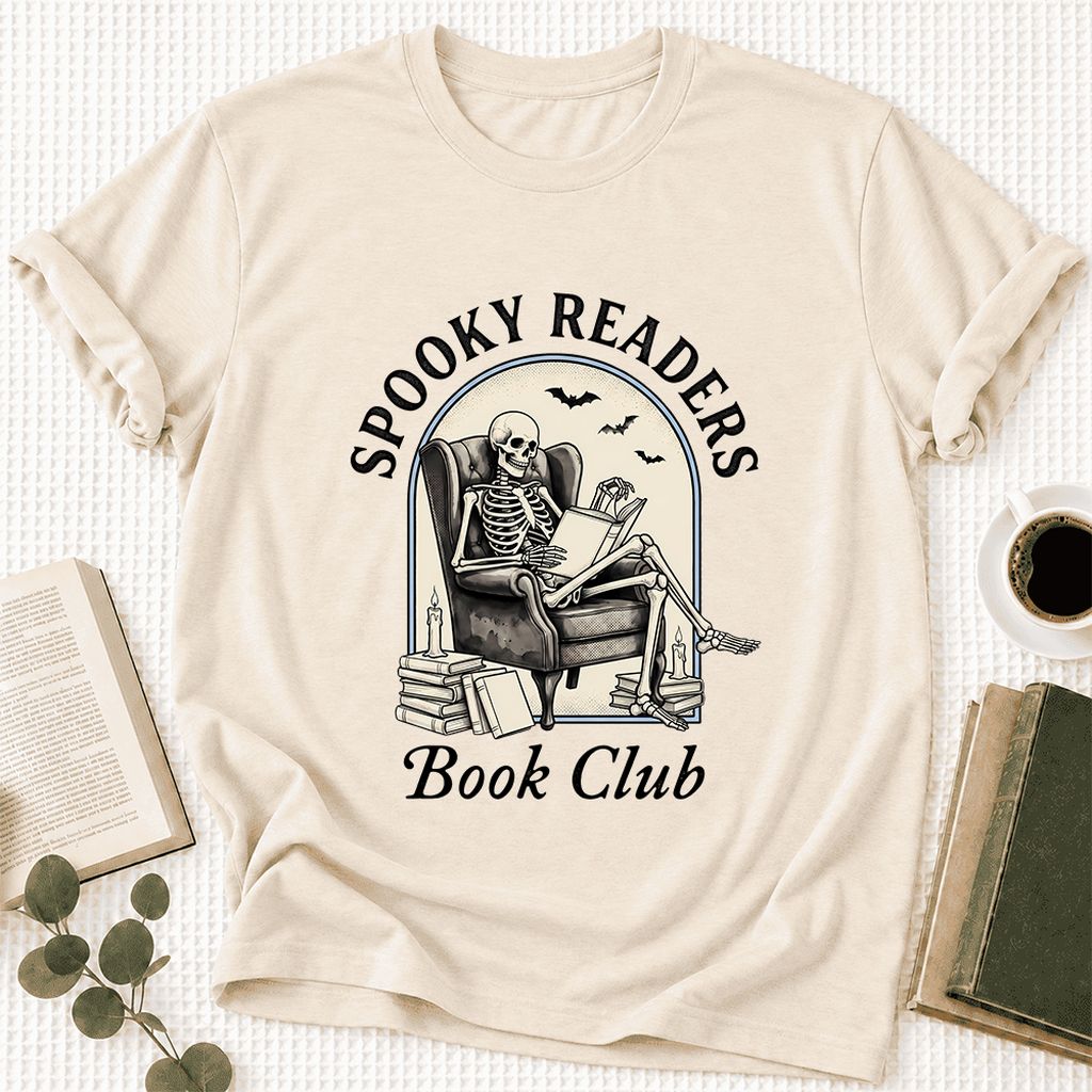 Spooky Readers Book Club Ultra-Soft Cotton T-Shirt | Halloween Book Lover Gift Natural
