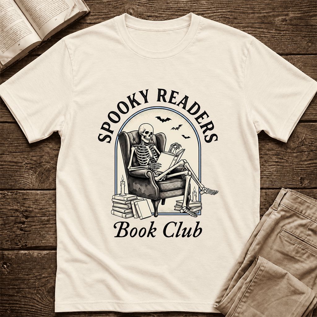 Spooky Readers Book Club Ultra-Soft Cotton T-Shirt | Halloween Book Lover Gift Natural