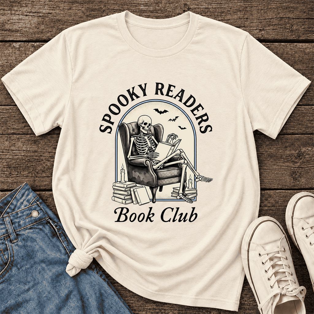 Spooky Readers Book Club Ultra-Soft Cotton T-Shirt | Halloween Book Lover Gift Natural