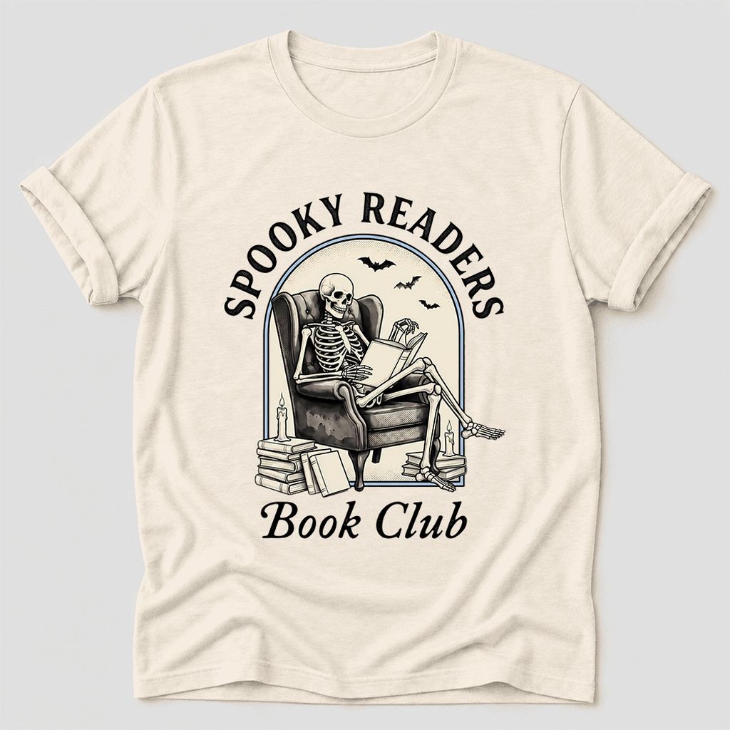 Spooky Readers Book Club Ultra-Soft Cotton T-Shirt | Halloween Book Lover Gift Natural