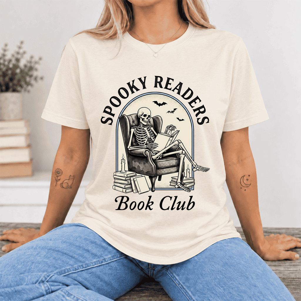 Spooky Readers Book Club Ultra-Soft Cotton T-Shirt | Halloween Book Lover Gift Natural
