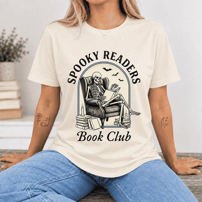 Spooky Readers Book Club Ultra-Soft Cotton T-Shirt | Halloween Book Lover Gift Natural
