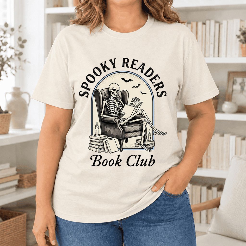 Spooky Readers Book Club Ultra-Soft Cotton T-Shirt | Halloween Book Lover Gift Natural
