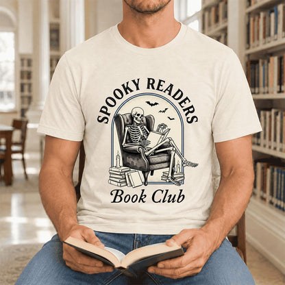 Spooky Readers Book Club Ultra-Soft Cotton T-Shirt | Halloween Book Lover Gift Natural