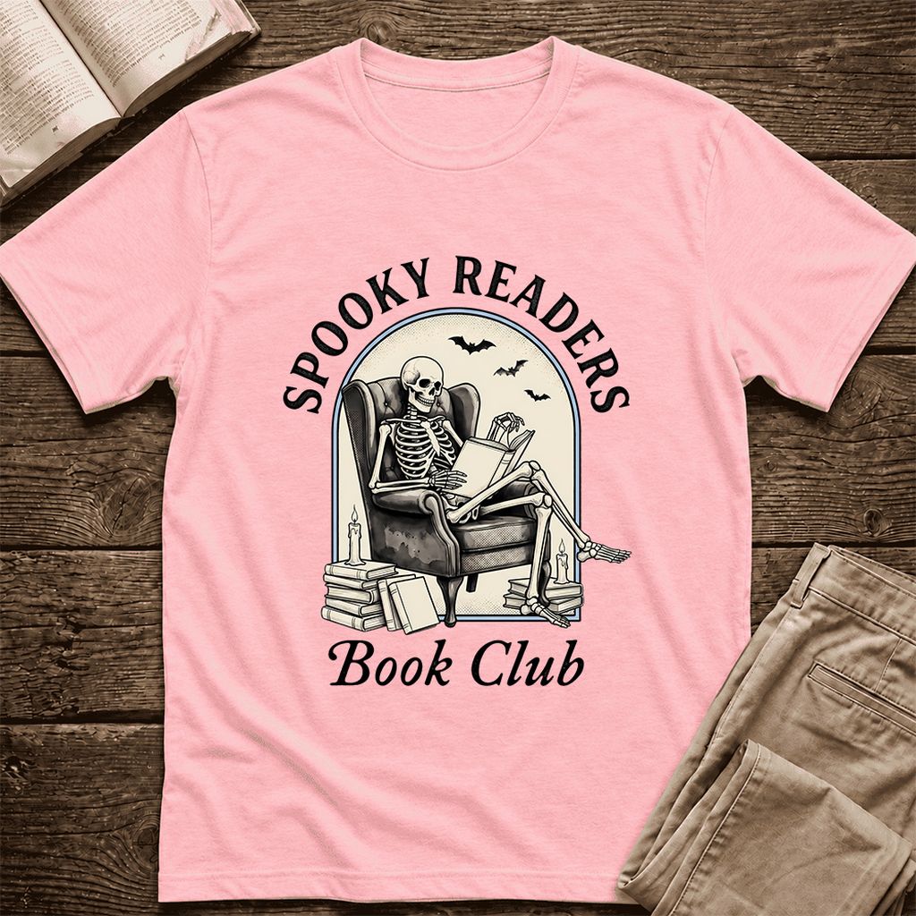 Spooky Readers Book Club Ultra-Soft Cotton T-Shirt | Halloween Book Lover Gift Pink