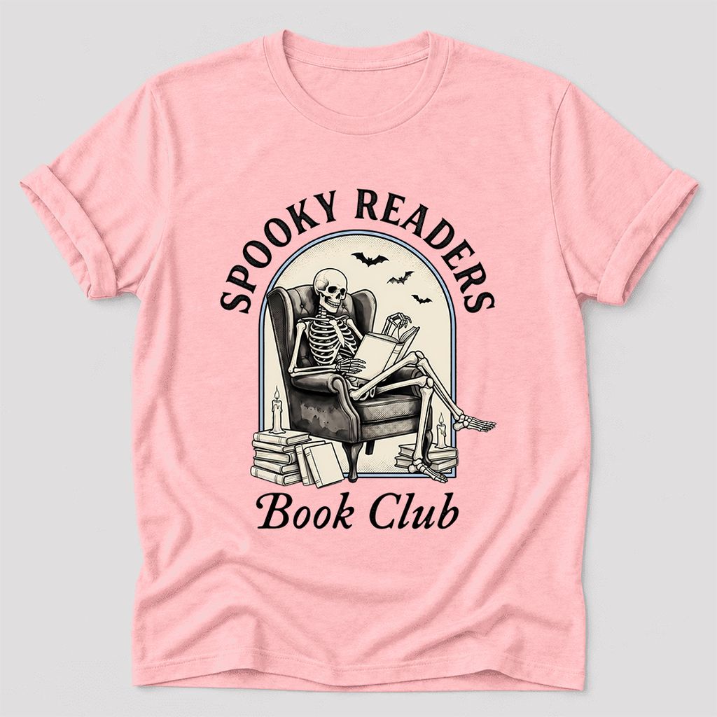 Spooky Readers Book Club Ultra-Soft Cotton T-Shirt | Halloween Book Lover Gift Pink