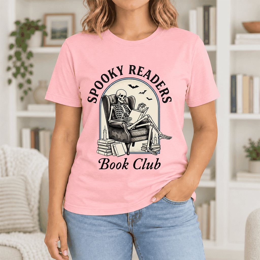 Spooky Readers Book Club Ultra-Soft Cotton T-Shirt | Halloween Book Lover Gift Pink