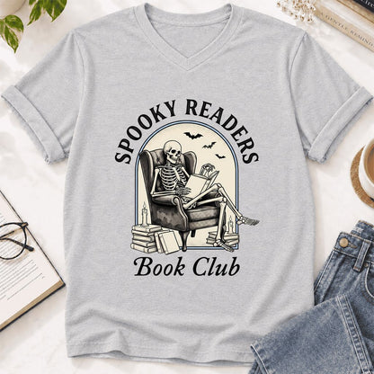 Spooky Readers Book Club Ultra-Soft V-Neck | Halloween Book Lover Gift Ash