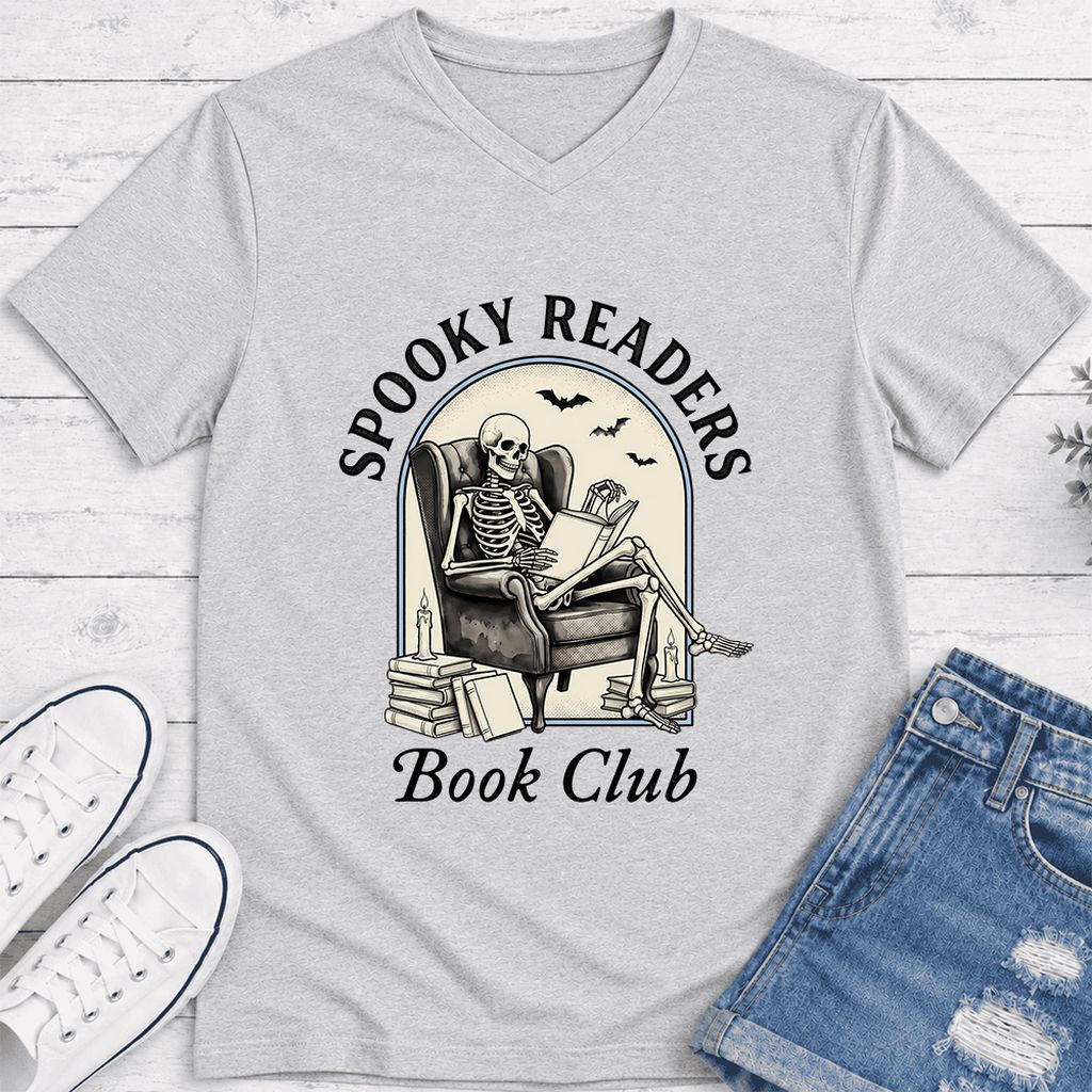 Spooky Readers Book Club Ultra-Soft V-Neck | Halloween Book Lover Gift Ash