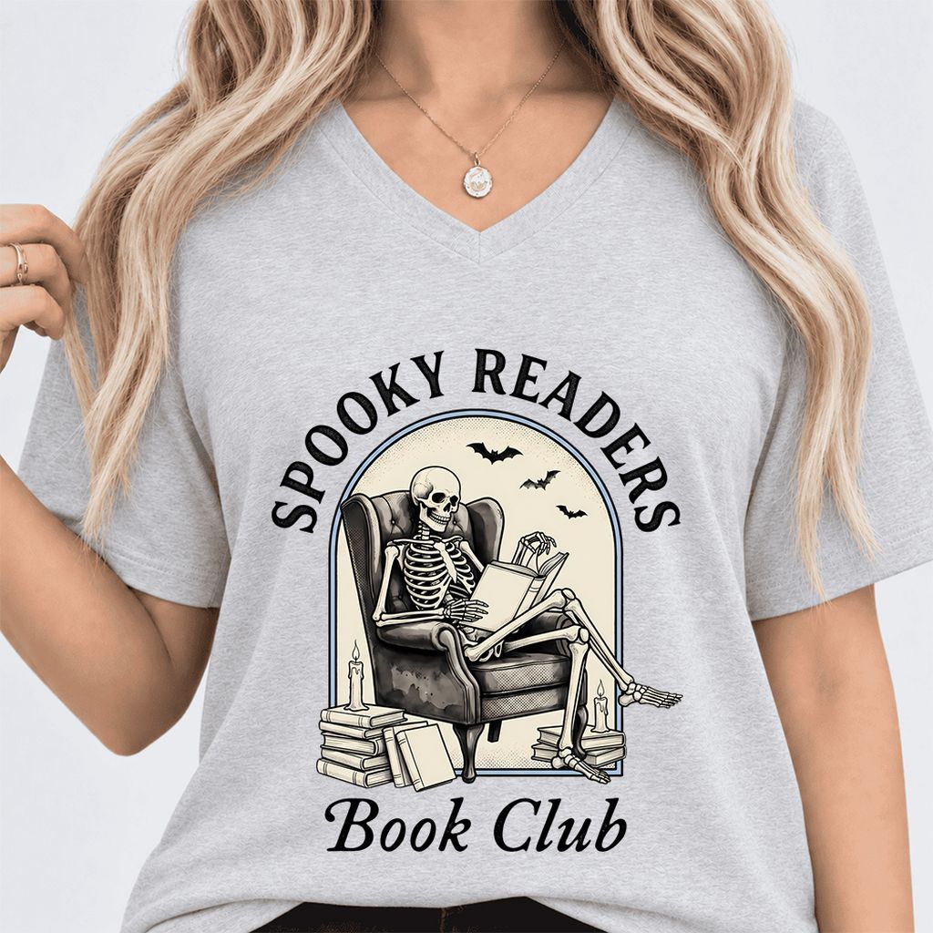 Spooky Readers Book Club Ultra-Soft V-Neck | Halloween Book Lover Gift Ash