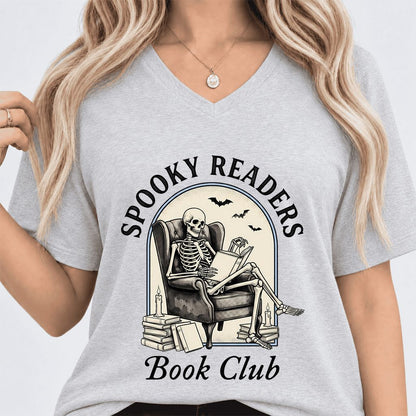 Spooky Readers Book Club Ultra-Soft V-Neck | Halloween Book Lover Gift Ash