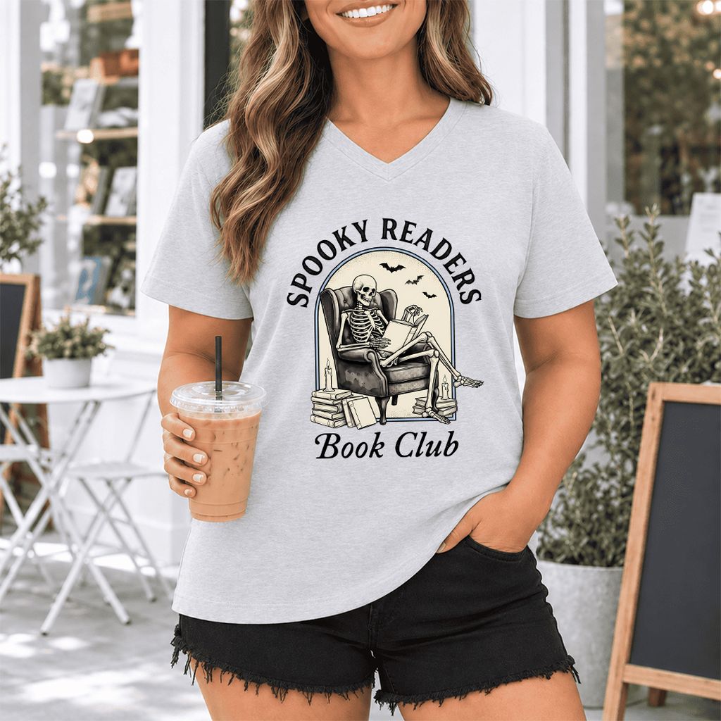 Spooky Readers Book Club Ultra-Soft V-Neck | Halloween Book Lover Gift Ash
