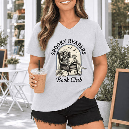Spooky Readers Book Club Ultra-Soft V-Neck | Halloween Book Lover Gift Ash