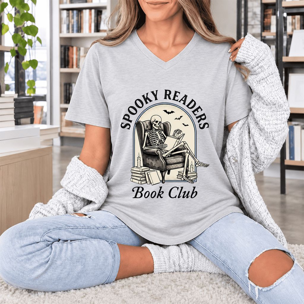 Spooky Readers Book Club Ultra-Soft V-Neck | Halloween Book Lover Gift Ash
